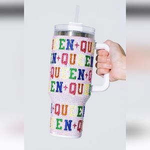 White Iridescent Rhinestone Queen Tumbler